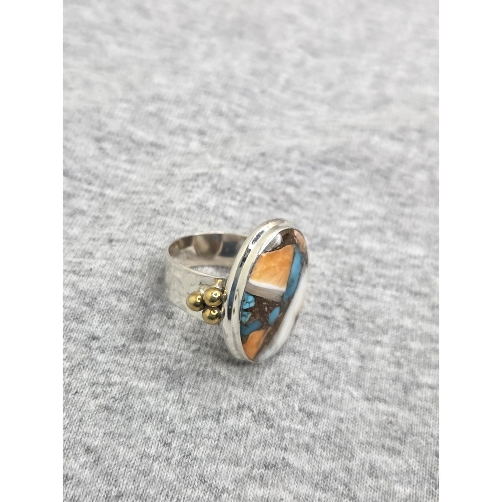 YS Signed Handmade Sterling Silver Composite Stone Cabochon Ring Size 8.25 Heavy - Picture 3 of 6